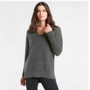 Athleta Hanover Ribbed V-Neck Wool Blend Sweater Medium Gray Mist #159164